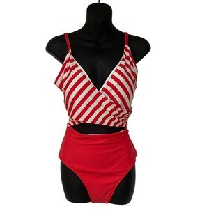 Summersalt Red Striped Cut Out Swimsuit